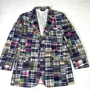Jos. A. Bank Patchwork Blazer Men's 44L Cotton Madras Plaid Button-Up Coat
